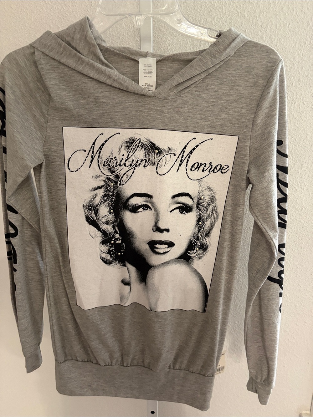 Gray Graphic Hooded Women's Top - Marilyn Monroe Print